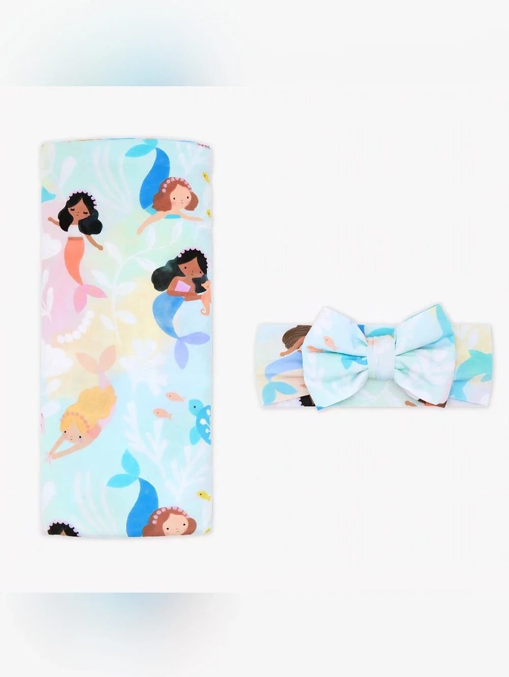 NIB Little Sleepies Mystic Mermaids Swaddle & Luxe Bow Headband Set- Bamboo